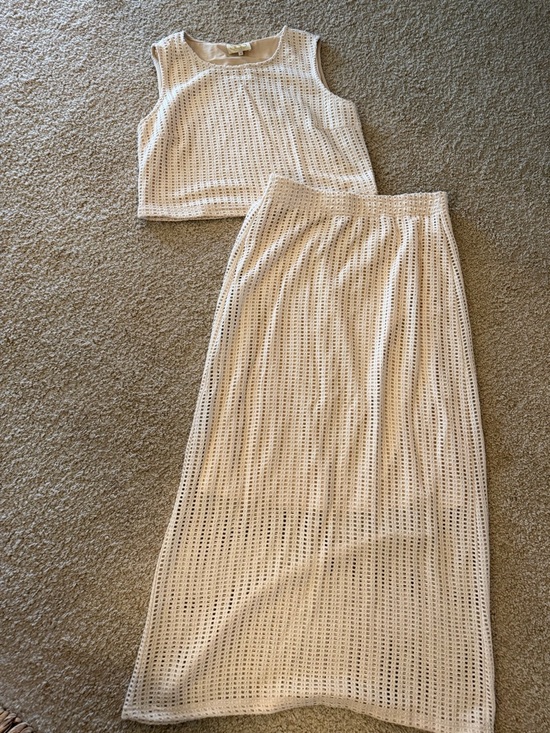 SSYS Dresses & Skirts - Cream Crochet Two-Piece Skirt Set - Sleeveless Crop Top & Maxi Skirt